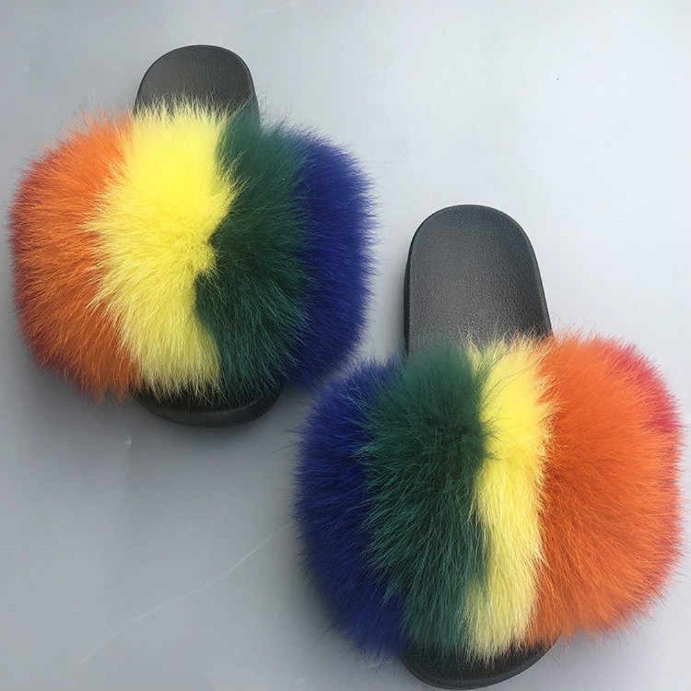 Kandy Korn fox fur slides